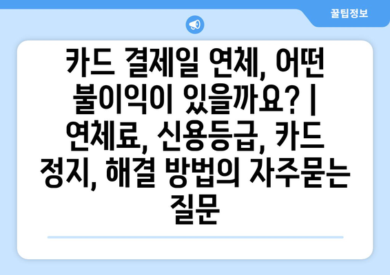 카드 결제일 연체, 어떤 불이익이 있을까요? | 연체료, 신용등급, 카드 정지, 해결 방법